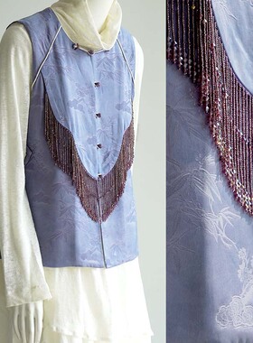 【暮山紫】迦然原创 手工炒色如意云肩假两件新中式国风马甲上衣