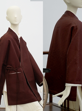 100桑蚕丝老料红云纱春秋新款汉服交叠领国风上衣高开衩中长款