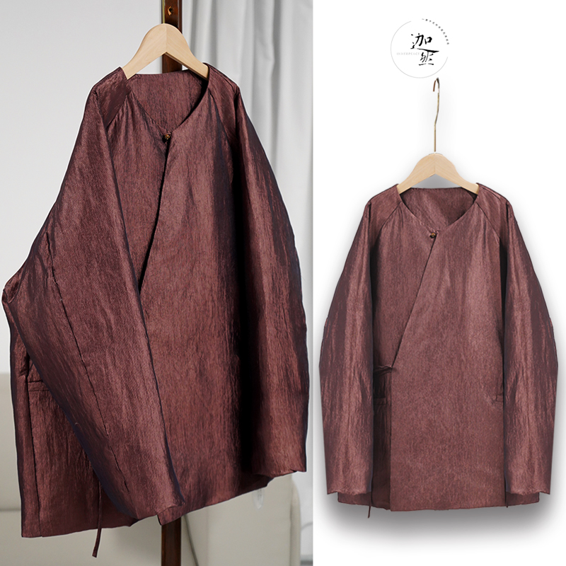 醋酸丝95白鸭绒新中式轻薄秋冬新款短款斜襟枣红砖红色国色羽绒服