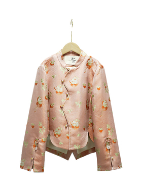 非遗宋锦李德喜柿柿如意花卉纹锦原创设计新中式国风短款秋款上衣