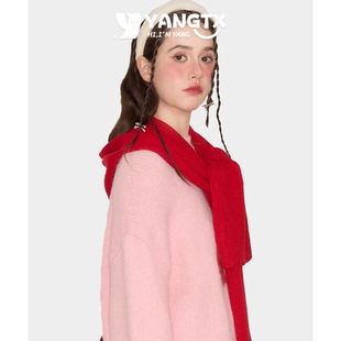 【杨同学】流苏披肩帽旅游斗篷围巾女圣诞针织新年围脖红色帽子