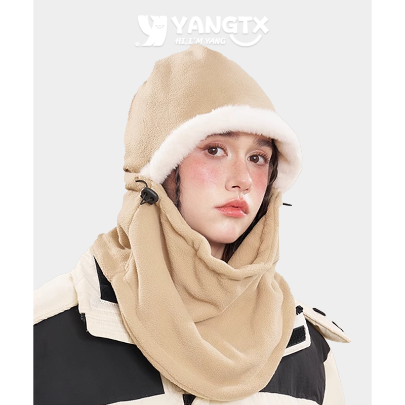 加绒骑车头盔保暖帽护颈一体帽子