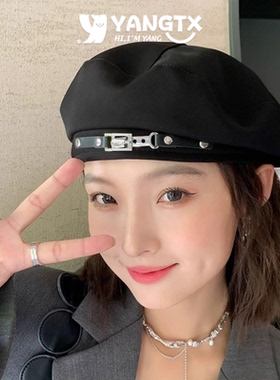 黑色贝雷帽女2025夏季新款显脸小画家帽甜酷网红百搭春秋蓓蕾帽子