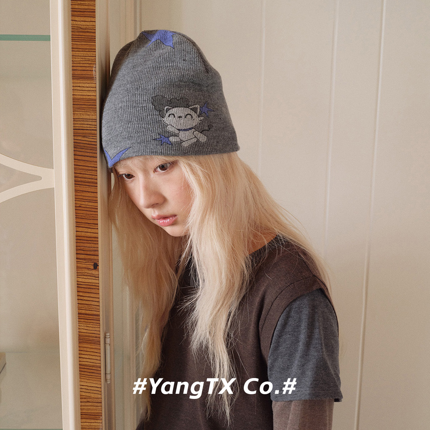 星星机器小猫可爱针织帽男女同款
