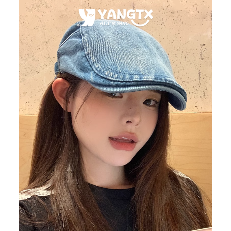 牛仔前进帽女复古画家帽夏天2025新款小众大头围美式鸭舌贝雷帽子