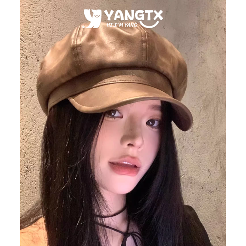杨同学严选皮质八角帽女新款秋冬大头围报童帽韩版百搭显脸小帽子