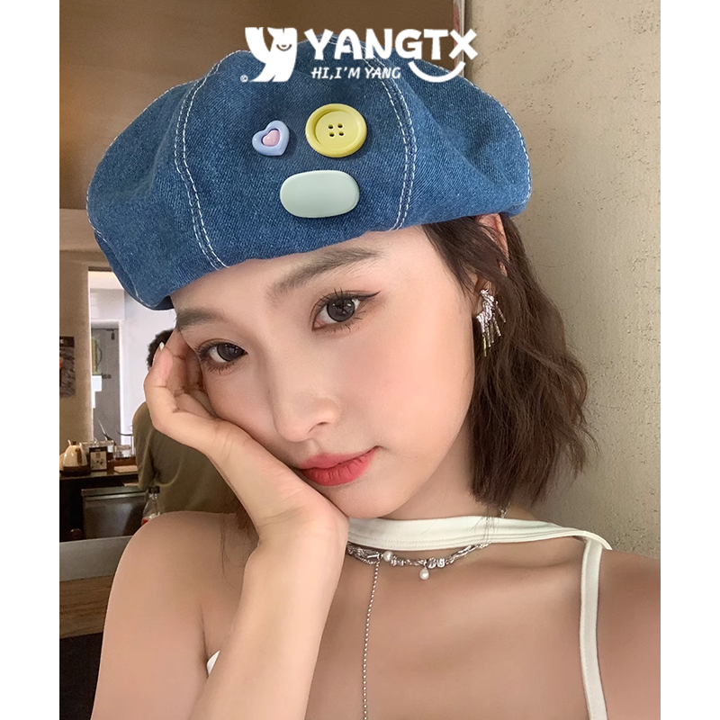 贝雷帽日系甜美四季可爱纽扣