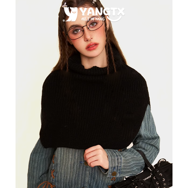 【杨同学】套头披肩女秋冬2025新款加厚百搭高领毛衣套头针织围脖