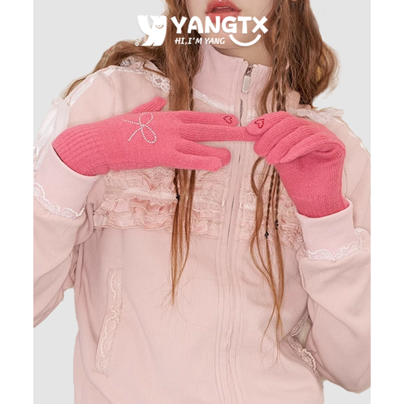 女触屏设计闪亮蝴蝶结手套