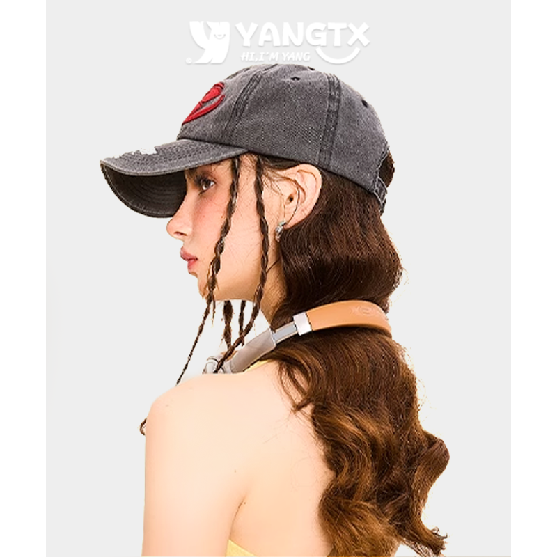 【杨同学】刺绣复古鸭舌帽子女春秋水洗做旧时尚牛仔棒球帽显脸小