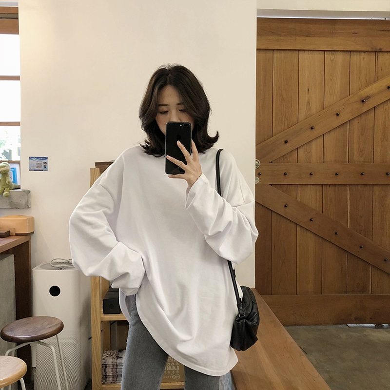 胖mm春秋季新款大码女装长袖t恤女宽松中长款遮肚内搭打底衫上衣