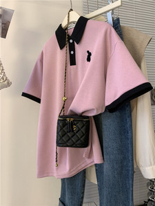 粉紫色高级感polo衫短袖t恤女