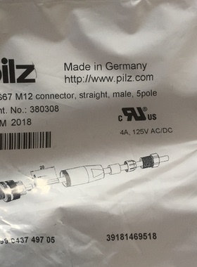 德国皮尔磁PILZ接插件380308 PSS67 M12 connector straight male