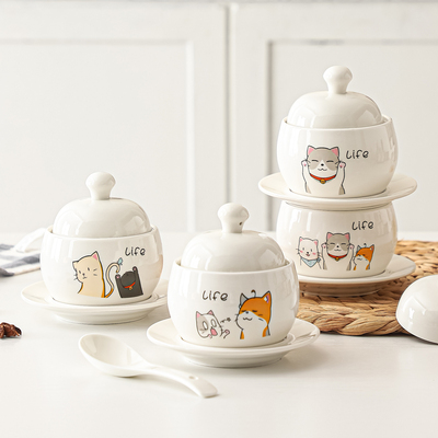 陶瓷炖盅瓦罐汤盅家用一人份隔水炖煲汤煨带盖小汤盅蒸菜蛋羹碗