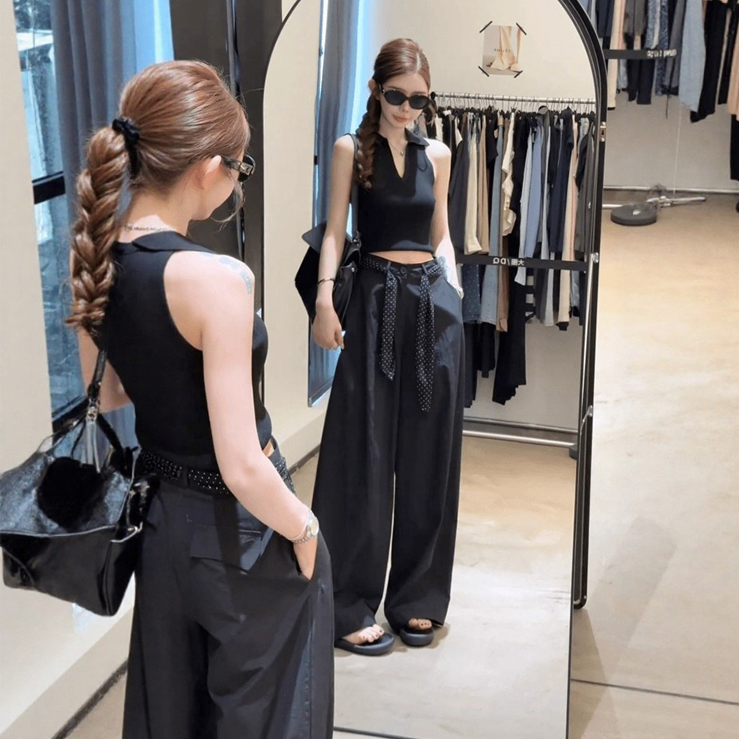 2025夏日绝美巨好看的夏装辣妹穿搭一整套上衣工装裤子两件式套装