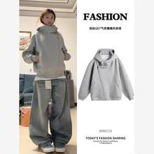 灰色卫衣连帽外套女款春秋天2025新款早秋季韩系穿搭慵懒chic上衣