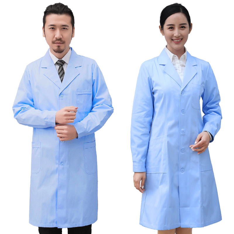 蓝大褂长袖女医生医师研究生大学化学实验室工作服秋冬季防护士服