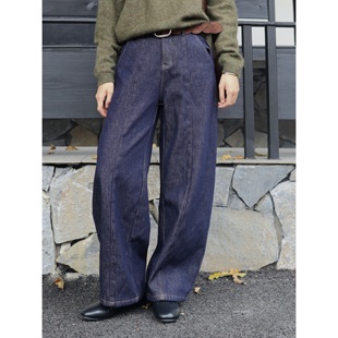 西田设 | 明星大阔腿 做旧水洗 美式弯刀垂感加绒加厚牛仔裤长裤