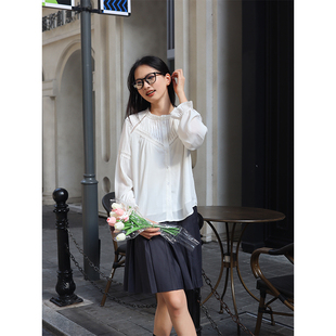 西田设 | 2025早春优雅气质法式花边长袖上衣拼接蕾丝泡泡袖衬衫