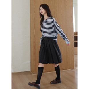 西田设｜肯豆风羊绒羊毛条纹衫2025秋季新款撞色条纹打底圆领T恤