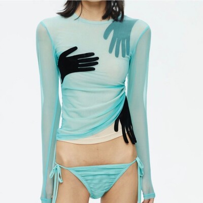 欧美辣妹个性设计性感网纱透视拼