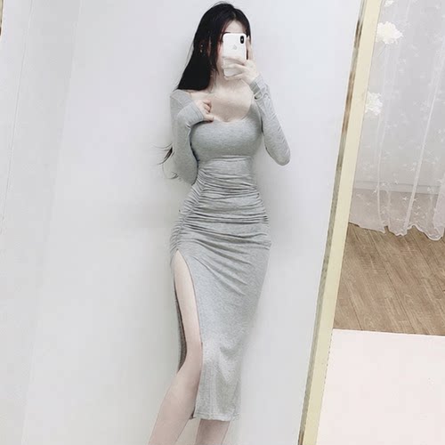 性感纯欲方领网纱包臀裙