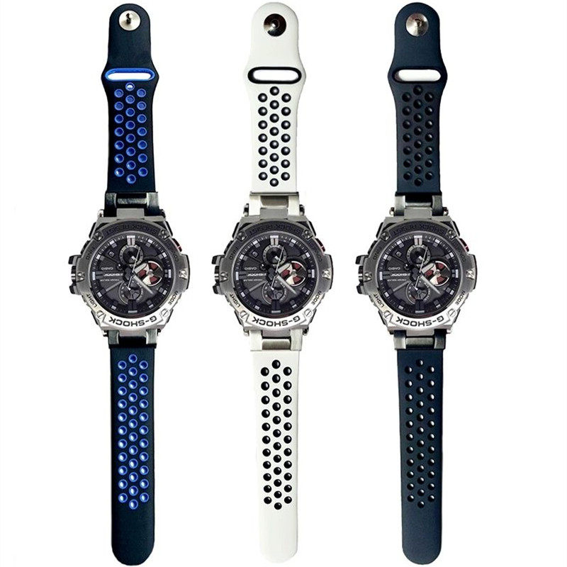 力亮表业卡西欧钢铁之心GST-B100/S310/W300/400防水硅胶表带配件