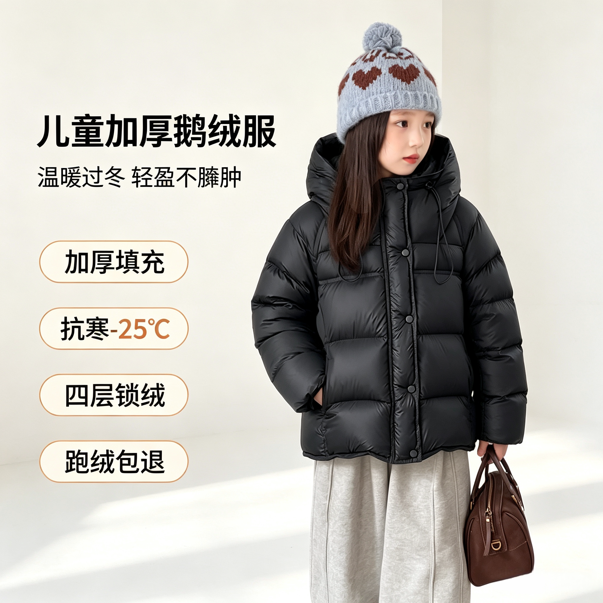 2026中大童加厚鹅绒连帽羽绒服