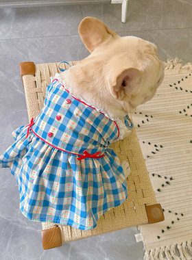 2025法斗春夏小公主格子裙宠物衣服连身裙胖狗狗胖猫巴哥斗牛裙子