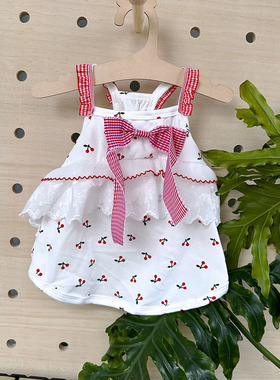 2025狗狗背心夏薄款针织弹力樱桃花边结吊带舒适居家法斗衣服