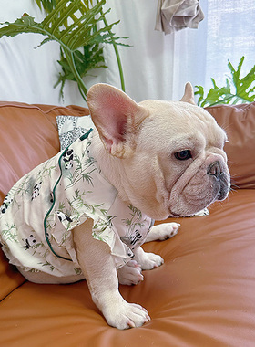 法斗衣服夏季薄款熊猫图新中式旗袍胖狗宠物巴哥犬唐装斗牛犬背心