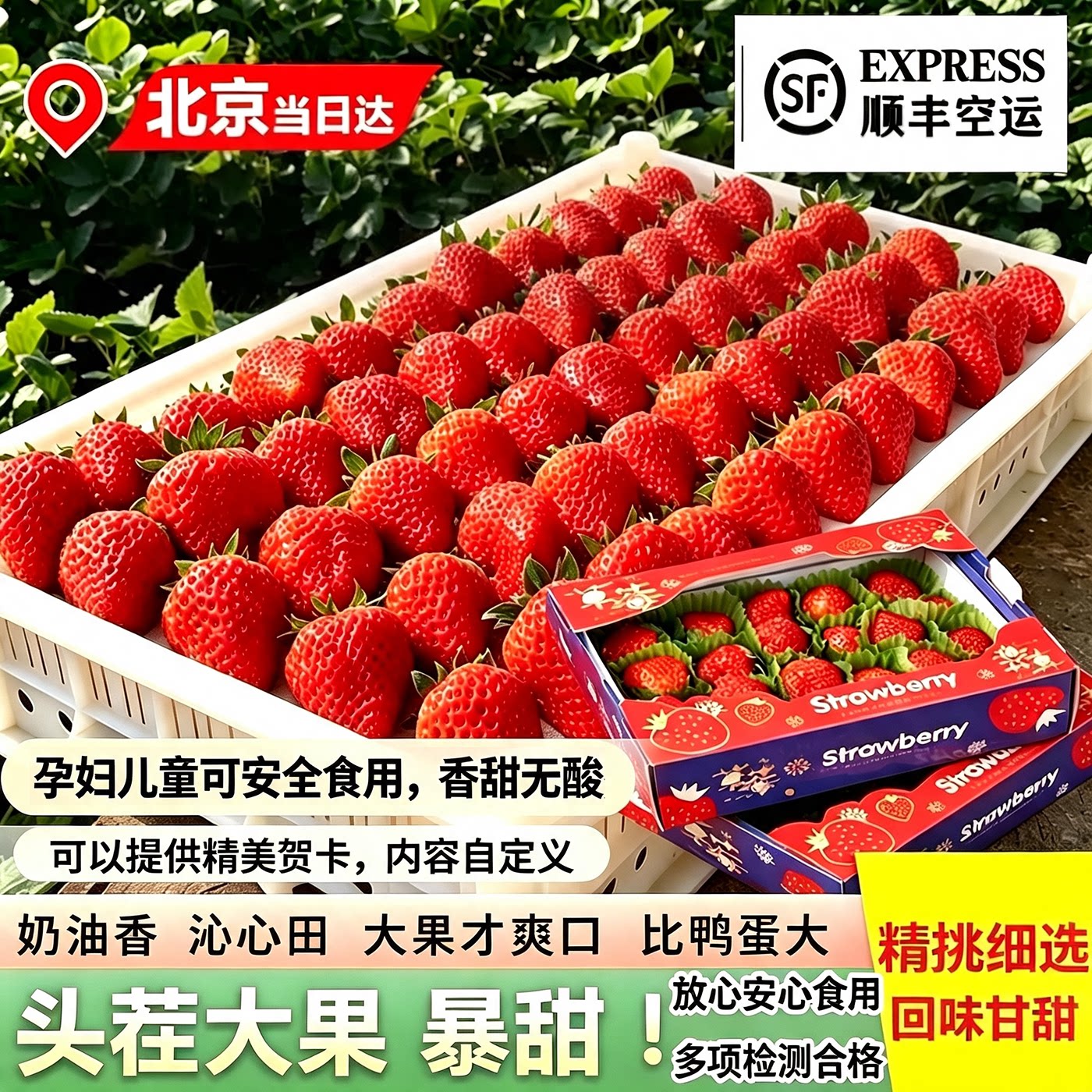 现货新鲜每天采摘特大99甜草莓图片