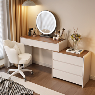 2026新款梳妆台斗柜一体卧室现代简约化妆桌轻奢实木奶油风储物柜
