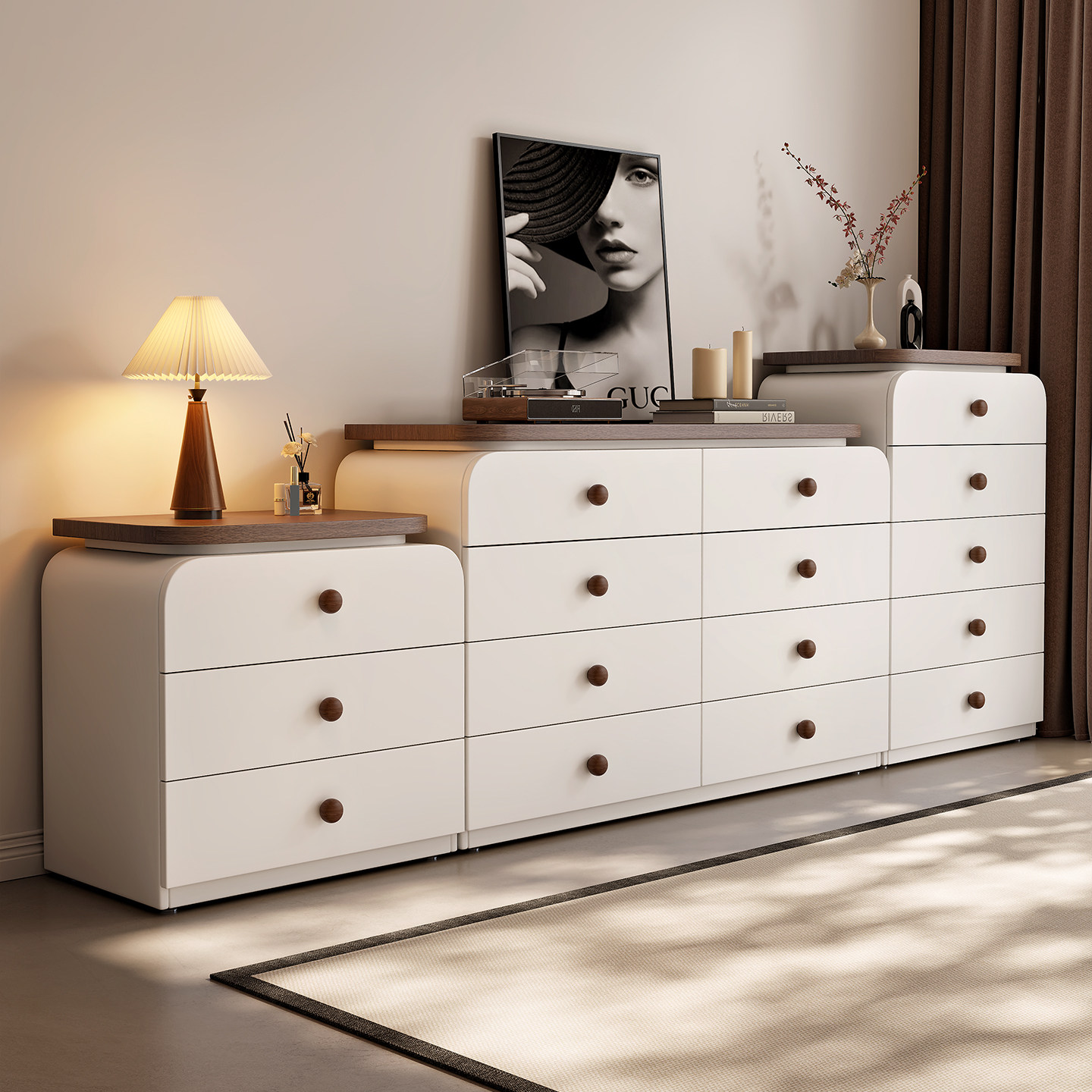 2025新款卧室五斗柜实木客厅储物抽屉柜床尾置物柜收纳床头柜靠墙