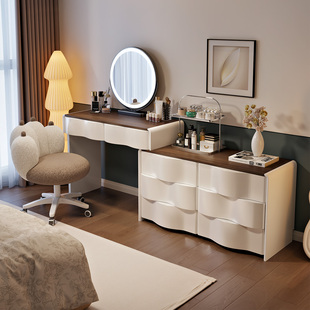 2025新款梳妆台现代卧室简约实木化妆桌斗柜一体化妆收纳柜床尾