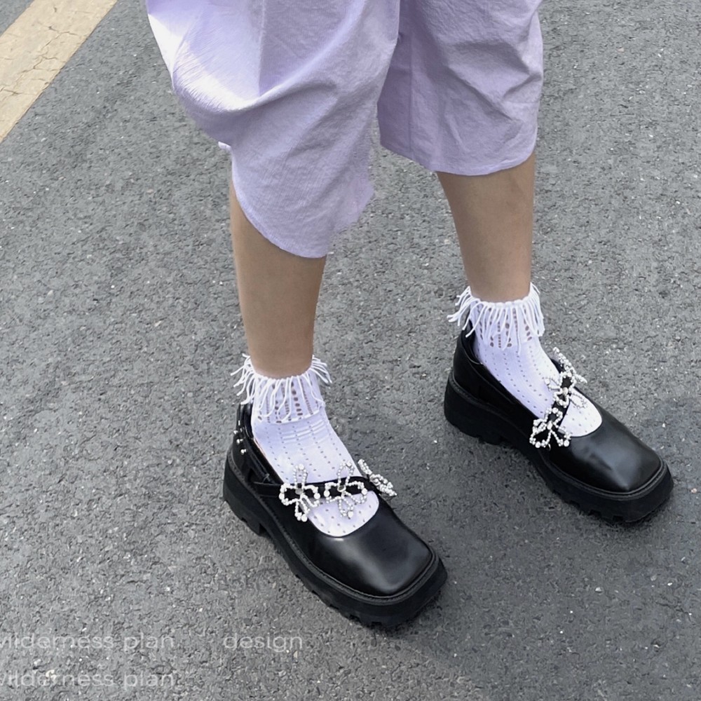 荒原计划纯白色流苏凉鞋袜子女夏薄款原创设计甜酷蕾丝镂空jk短袜