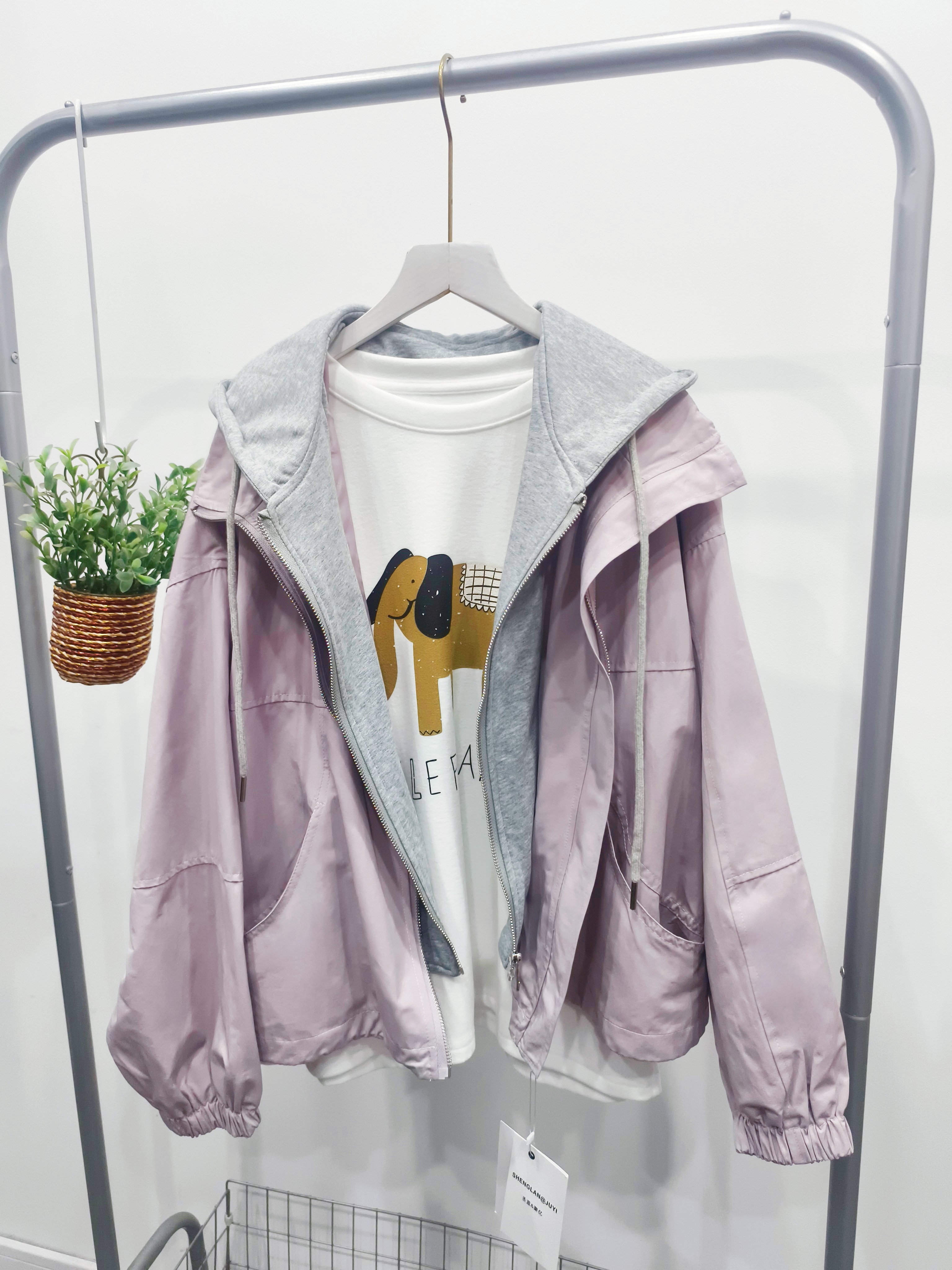 2026春款高级感韩系连帽卫衣拼接假两件短款外套女春秋超好看夹克