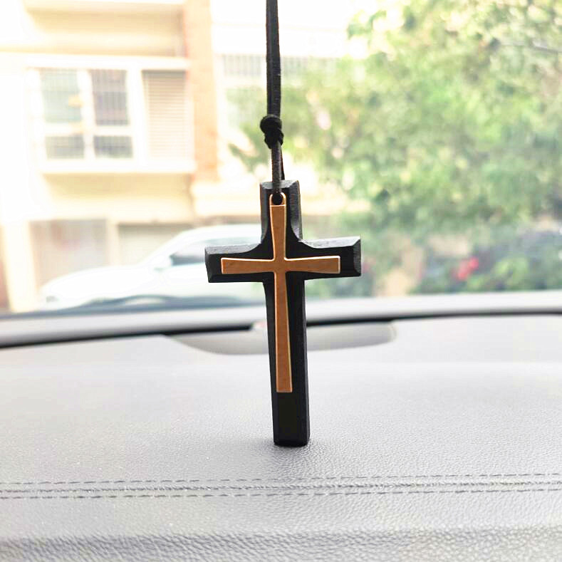 木质十字架吊饰项链长款毛衣链汽车后视镜挂件车内挂饰吊饰新中式