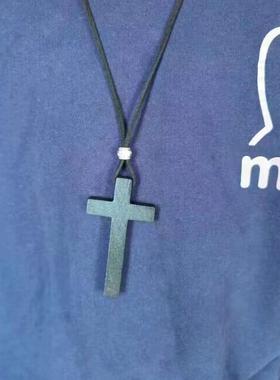 一体雕刻木十字架吊坠项链男女情侣韩版简约饰品挂件古风学生