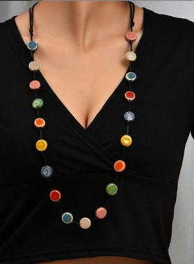 陶瓷珠子项链手工复古简约挂饰