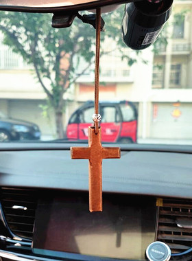 木质十字架汽车挂件车挂长款项链复古文艺范时尚男女士吊坠毛衣链