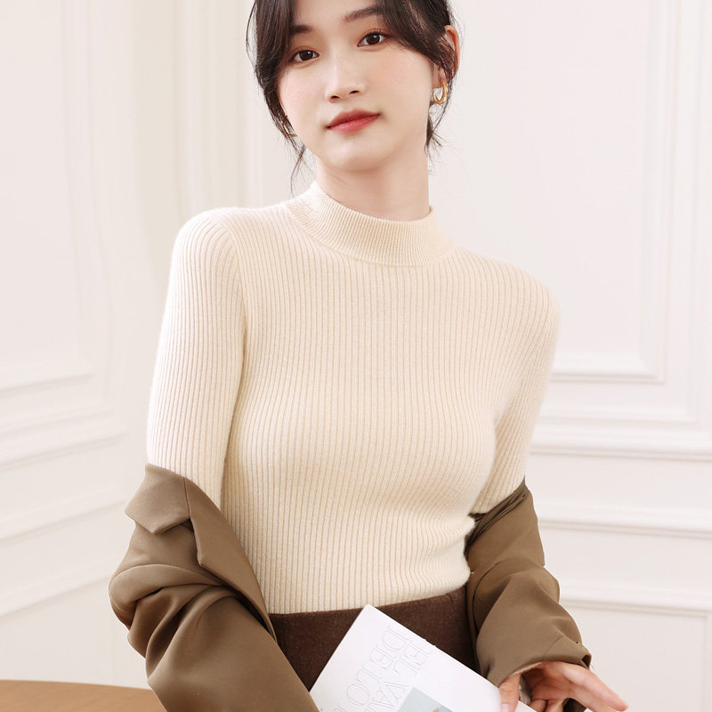 温柔半高领毛衣女修身加厚百搭长袖针织衫秋冬紧身内搭打底衫上衣
