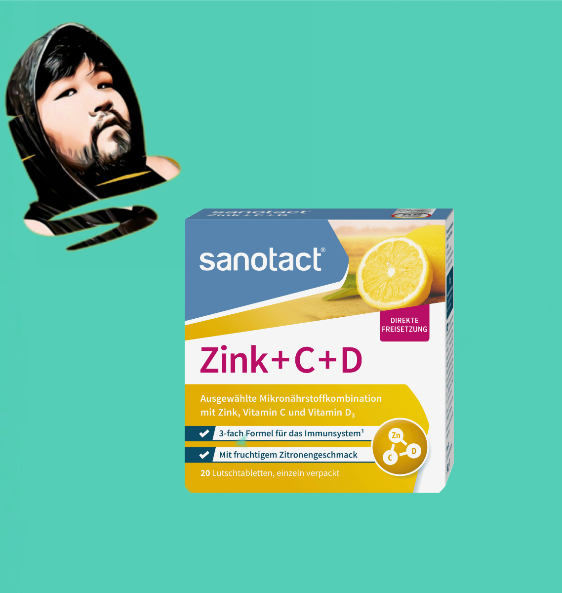 德国直邮【全场满300包邮】sanotact锌+维C维D咀嚼柠檬泡腾片20片