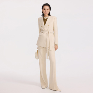 2025秋冬新款 名媛风高智感套裤 套装 女韩版 米白色加厚羊毛西装 xyi