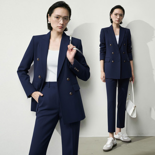 大学生职业装 2026春季 小个子西服 女公务员面试正装 藏青色职业套装