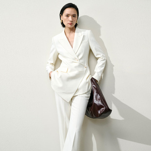 2025秋季 女珠光白时尚 新款 套装 两件套 原创设计小众不规则西装 xyi