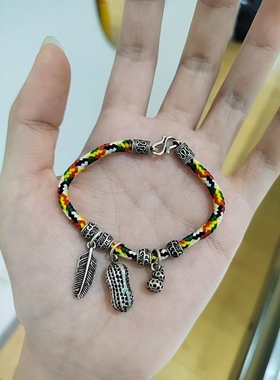 纯银花生手链男女简约手工编织手绳饰品