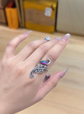 足银珐琅彩凤凰戒指女款小众文艺活口可调节指环