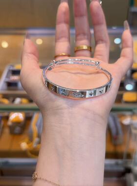 足银999莲花四芒星手镯推拉口可调节轻奢小众时尚百搭