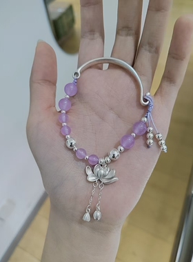 纯银紫水晶手链女生纯银ins小众设计手串生日礼物